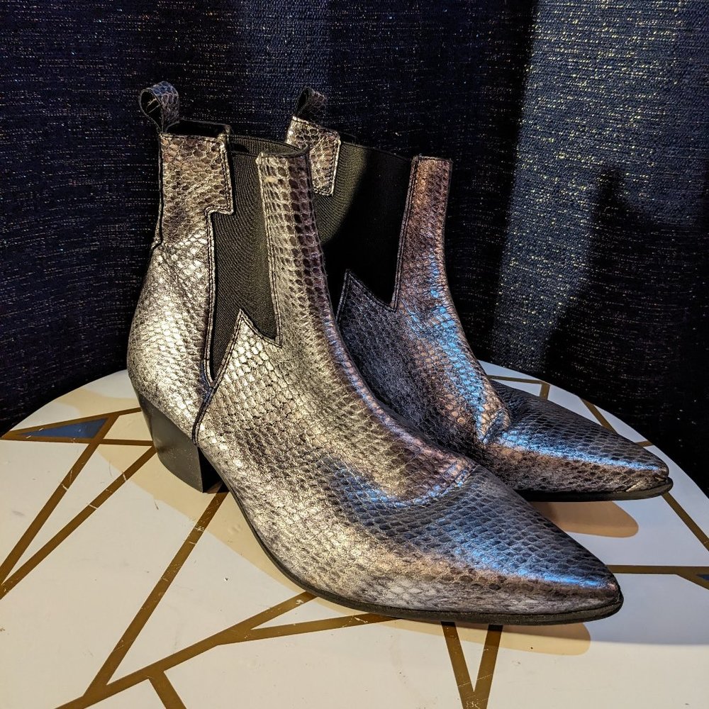 ASOS Leather Snake Silver Chelsea Leather Mens Boots Pointed Toe Glam Rock 10